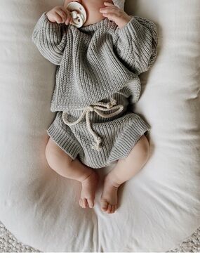 Purely Little Chunky Knit Sweater & Shorts Set Sage